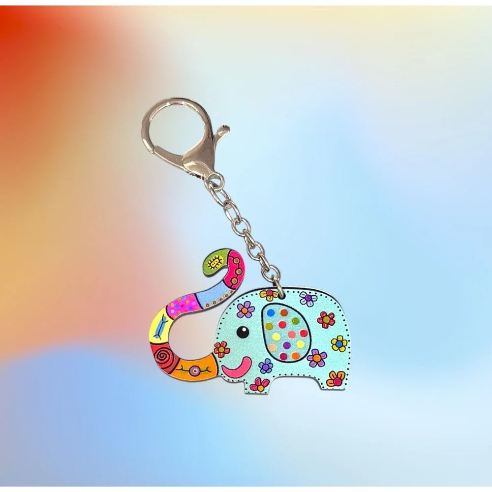 Acrylic Cute Little Blue Elephant Key Chain #22101 - Picture 3 of 5